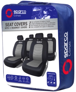 SET COMPLETO SPC1019 COPRISEDILI AUTO UNIVERSALI NERO E GRIGIO RIGHE